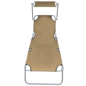 Șezlong pliabil cu copertină, gri taupe, aluminiu