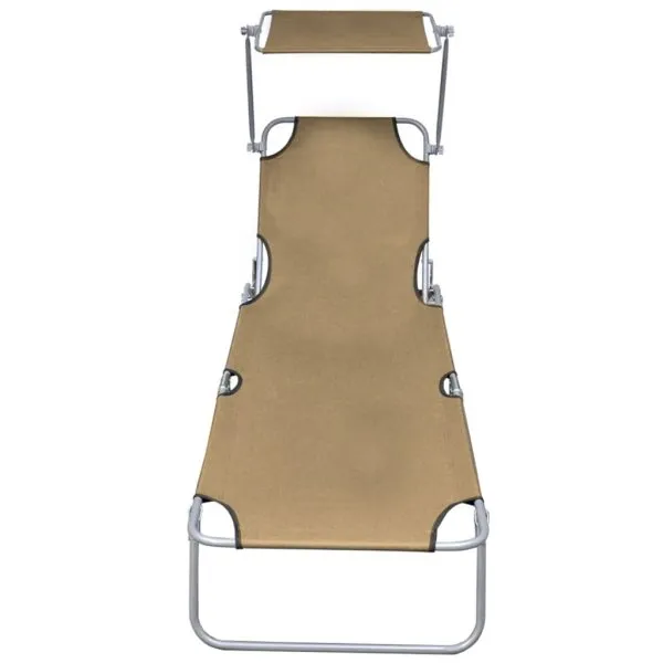 Șezlong pliabil cu copertină, gri taupe, aluminiu