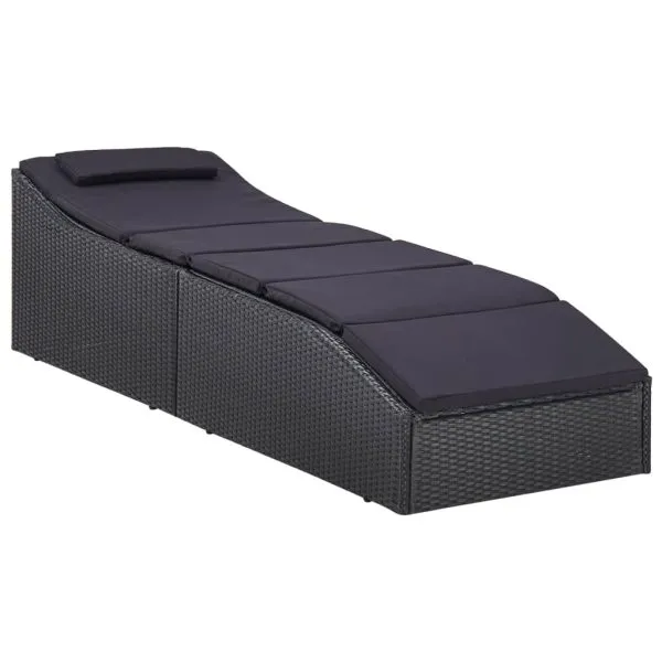 Șezlong cu pernă, negru, poliratan