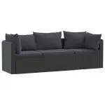 Set mobilier de grădină cu perne, 3 piese, negru, poliratan