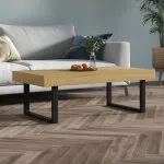 Măsuță de cafea, maro deschis & negru, 120x60x40 cm, MDF & fier