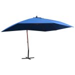 Umbrelă de soare suspendată, stâlp lemn, albastru, 400 x 300 cm