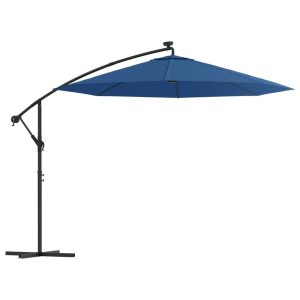 Umbrelă în consolă cu LED, stâlp din oțel albastru azur 300 cm