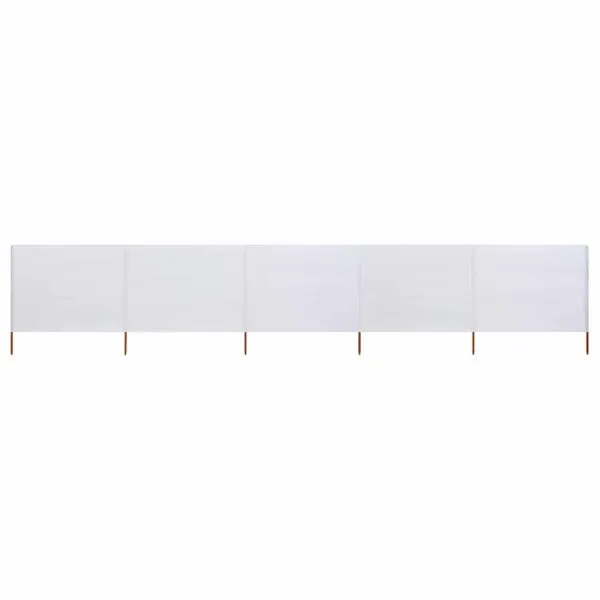 Paravan anti-vânt cu 5 panouri, alb nisipiu, 600×80 cm, textil