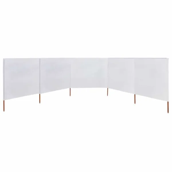 Paravan anti-vânt cu 5 panouri, alb nisipiu, 600×80 cm, textil