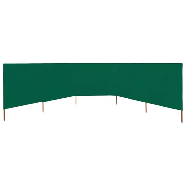 Paravan anti-vânt cu 5 panouri, verde, 600 x 120 cm, textil