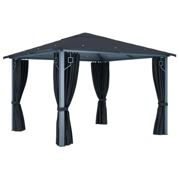 Pavilion cu perdele, antracit, 300 x 300 cm, aluminiu