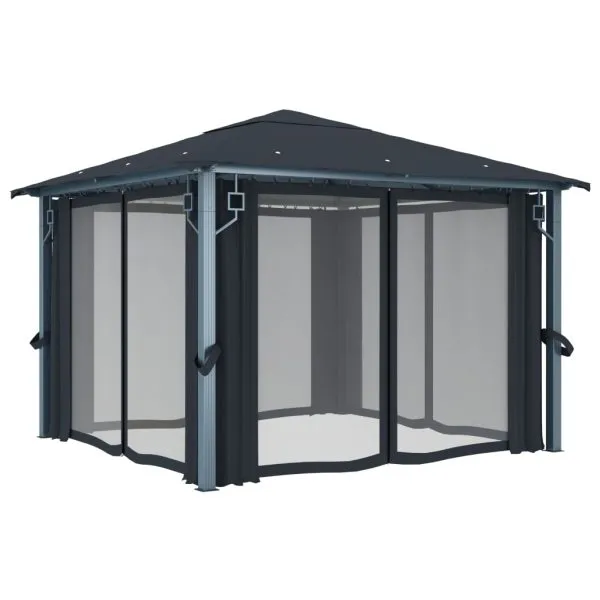 Pavilion cu perdele, antracit, 300 x 300 cm, aluminiu