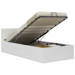 Cadru pat hidraulic cu ladă, alb, 100 x 200 cm, piele ecologică