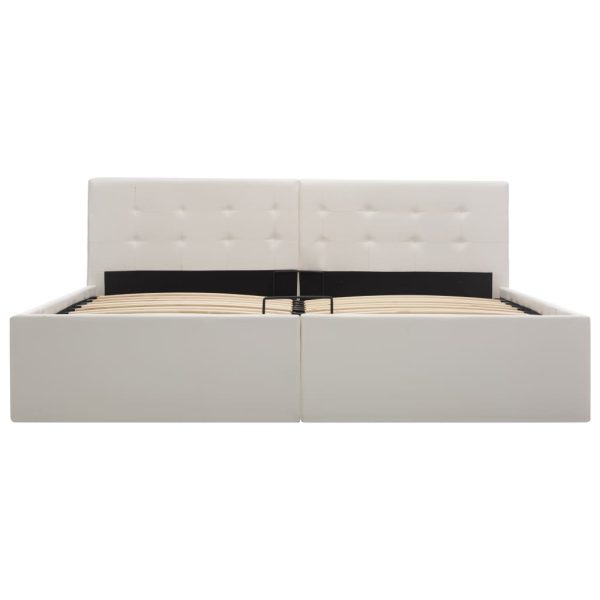 Cadru pat hidraulic, depozitare, alb, 160 x 200 cm, piele eco