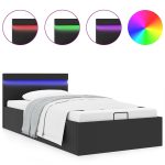 Cadru pat hidraulic ladă & LED negru 100×200 cm piele ecologică