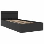 Cadru pat hidraulic ladă & LED negru 100×200 cm piele ecologică