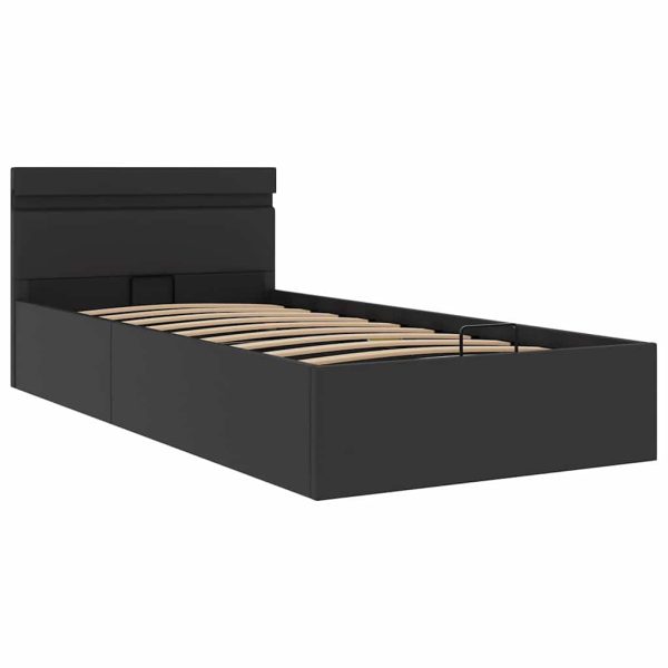 Cadru pat hidraulic ladă & LED negru 100×200 cm piele ecologică