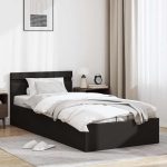 Cadru pat hidraulic ladă & LED negru 100×200 cm piele ecologică