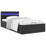 Cadru pat hidraulic ladă & LED negru 100×200 cm piele ecologică