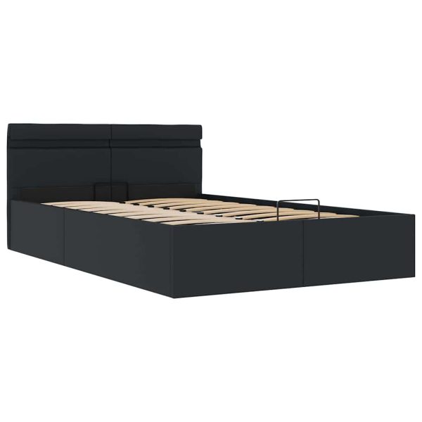 Cadru pat hidraulic ladă, LED, negru 140×200 cm piele ecologică
