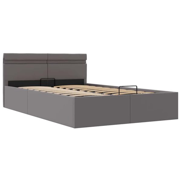 Cadru pat hidraulic ladă și LED gri 140×200 cm piele ecologică