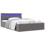 Cadru pat hidraulic ladă și LED gri 140×200 cm piele ecologică