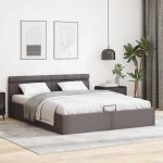 Cadru pat hidraulic cu ladă LED gri 180×200 cm piele ecologică