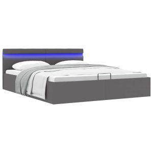 Cadru pat hidraulic cu ladă LED gri 180×200 cm piele ecologică