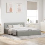 Cadru pat hidraulic cu ladă, gri deschis, 180×200 cm, textil