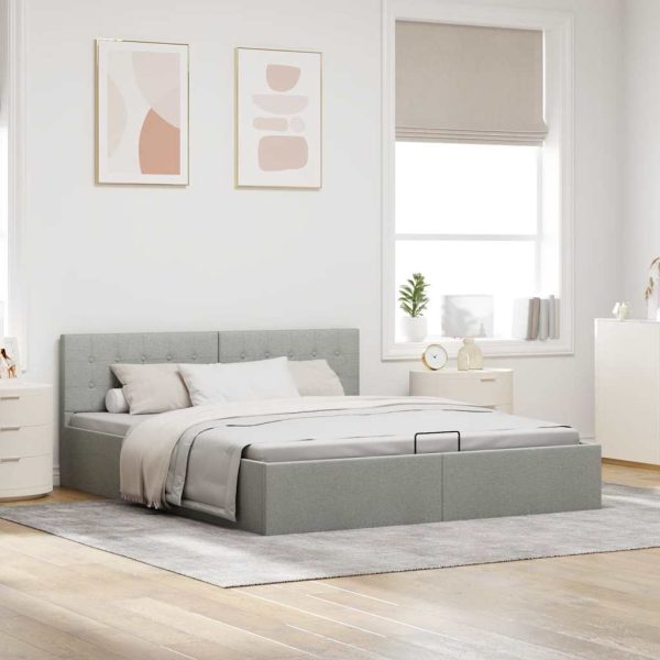 Cadru pat hidraulic cu ladă, gri deschis, 180×200 cm, textil
