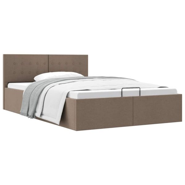 Cadru de pat hidraulic cu ladă, gri taupe, 140 x 200 cm, textil