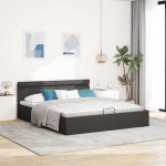 Cadru pat hidraulic cu LED, gri închis, 180×200 cm, textil
