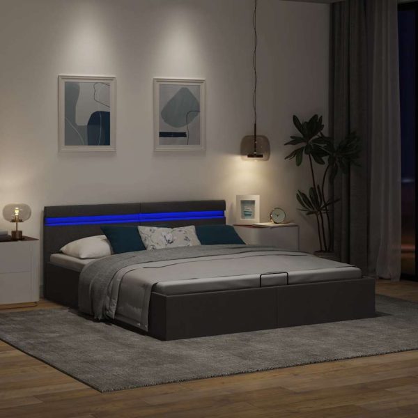 Cadru pat hidraulic cu LED, gri închis, 180×200 cm, textil