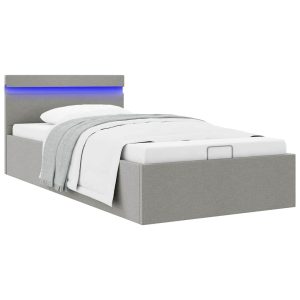 Cadru pat hidraulic ladă&LED gri deschis 100×200 cm textil