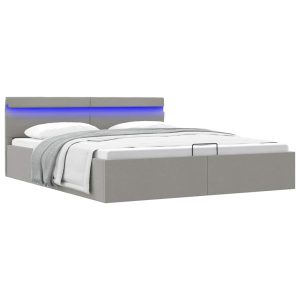 Cadru pat hidraulic cu ladă LED gri deschis 180×200 cm textil