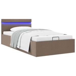 Cadru pat hidraulic depozitare LED gri taupe 90x200 cm textil