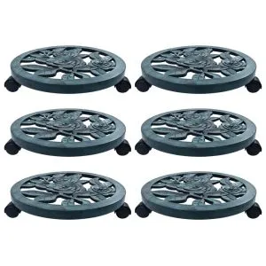 Suporturi de plante cu role, 6 buc., verde, 38 cm, plastic