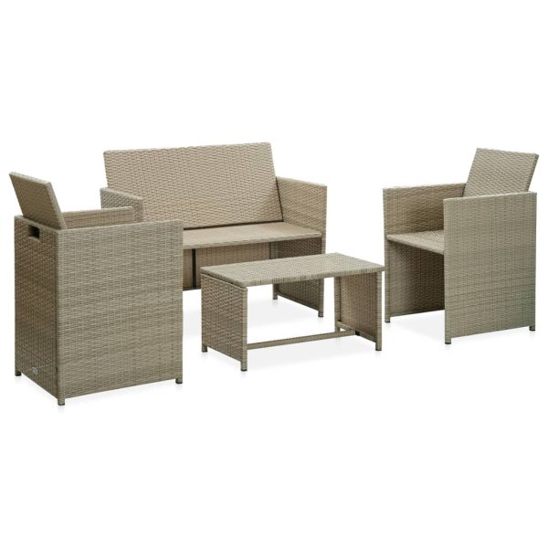 Set mobilier de grădină cu perne, 4 piese, bej, poliratan