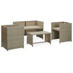 Set mobilier de grădină cu perne, 4 piese, bej, poliratan