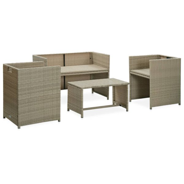 Set mobilier de grădină cu perne, 4 piese, bej, poliratan