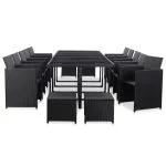 Set mobilier de exterior cu perne, 15 piese, negru, poliratan