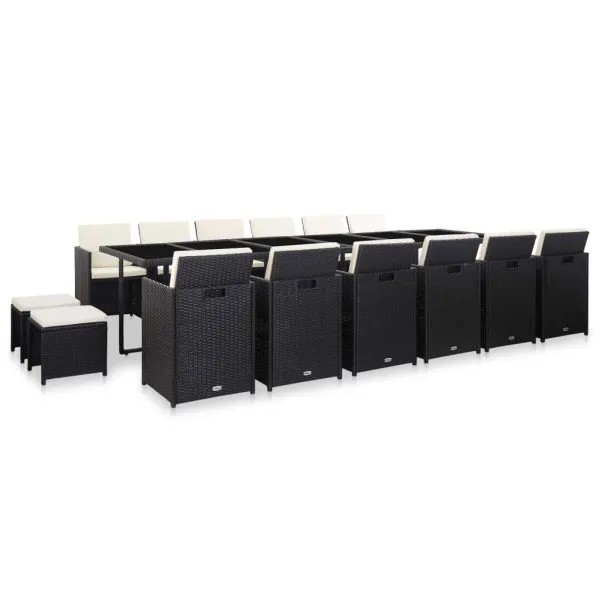 Set mobilier de exterior cu perne, 17 piese, negru, poliratan