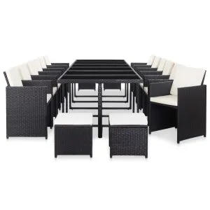 Set mobilier de exterior cu perne, 17 piese, negru, poliratan