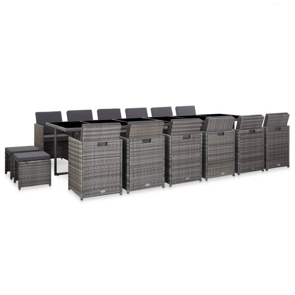 Set mobilier de exterior cu perne, 17 piese, gri, poliratan