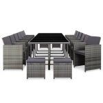 Set mobilier de exterior cu perne, 17 piese, gri, poliratan