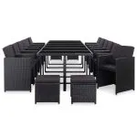 Set mobilier de exterior cu perne, 17 piese, negru, poliratan