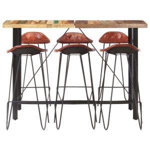 Set mobilier bar 7 piese, lemn masiv reciclat & piele naturală