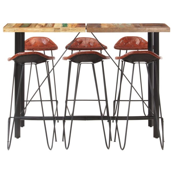 Set mobilier bar 7 piese, lemn masiv reciclat & piele naturală