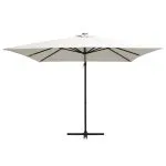 Umbrelă în consolă cu LED, stâlp din oțel, nisipiu, 250×250 cm