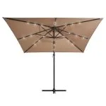 Umbrelă în consolă cu LED, stâlp din oțel, taupe, 250×250 cm