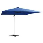Umbrelă consolă cu LED, stâlp din oțel albastru azur 250×250 cm