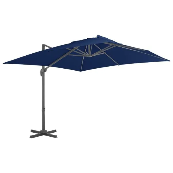 Umbrelă în consolă cu stâlp din aluminiu, albastru azur, 3×3 m