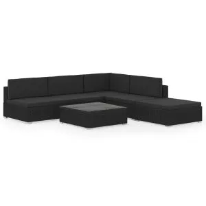 Set mobilier de grădină cu perne, 6 piese, negru, poliratan