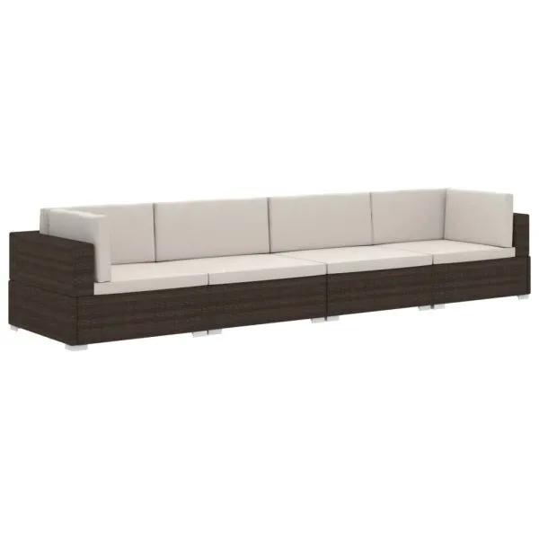 Set canapele de grădină cu perne, 4 piese, maro, poliratan